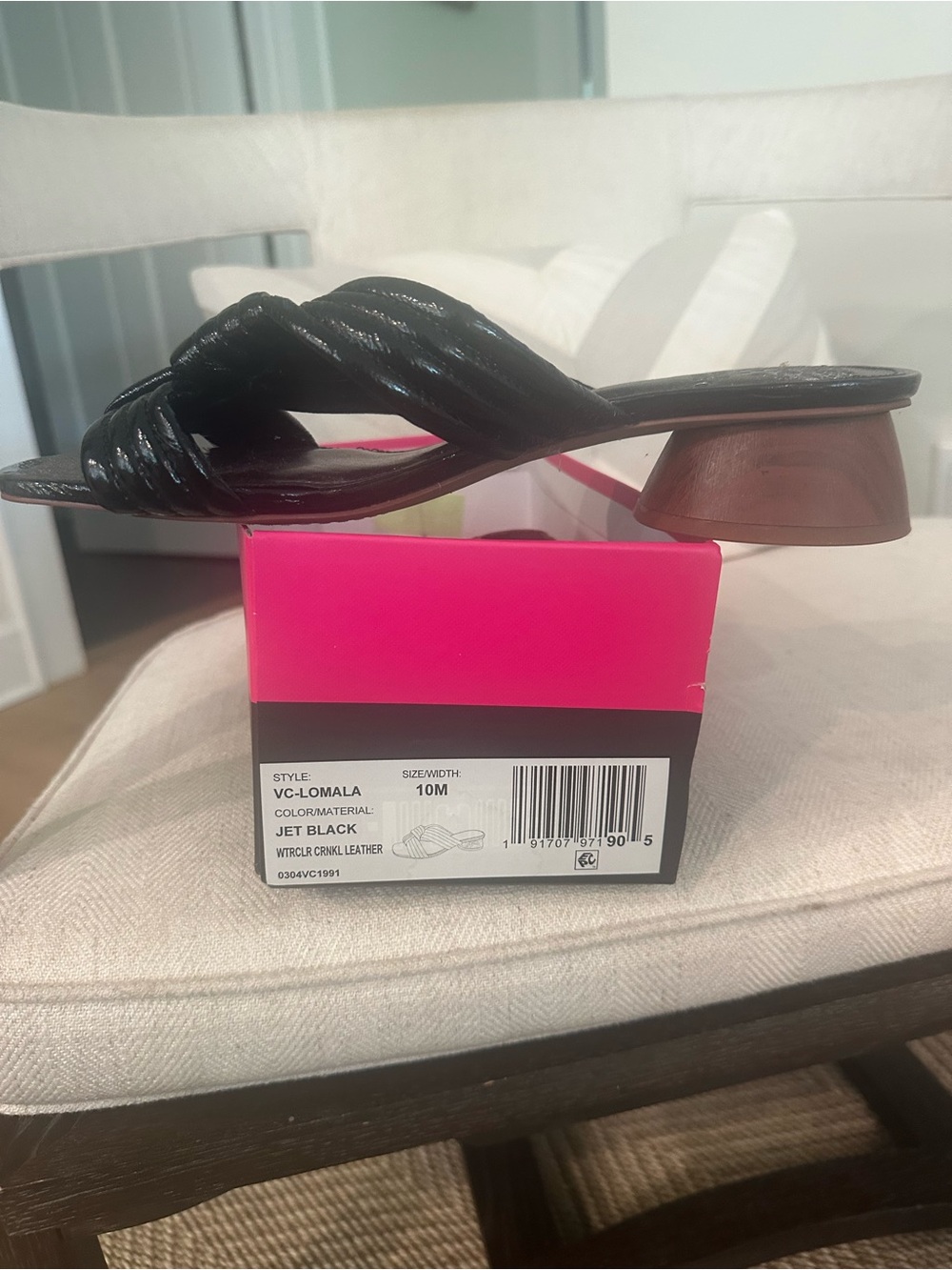 Vince Camuto Jet Black Twisted Strap Slide Sandals